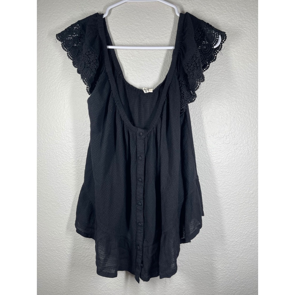 Rip Curl Black Crochet Off Shoulder Button Down Top Women's Size L black